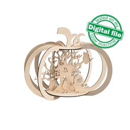 [7772749] DXF, SVG files for laser Decor Halloween 3D Pumpkin, Scary Trees, Graveyard, Old Castle, crow,plotter ready file, Material 3 mm or 2 mm