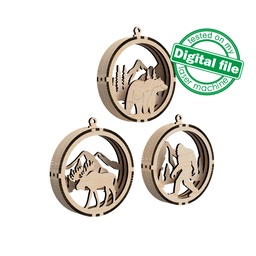 [7772754] DXF, SVG files for laser 3D Christmas Tree Ornament, Mountains, Winter forest, Yeti, Elk, Polar Bear, Moose, Bigfoot, Sasquatch, template