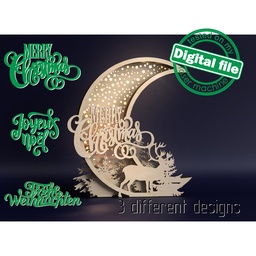 [7772756] DXF, SVG files for laser or plotter cutting Glowing Christmas decoration, winter forest, reindeer, crescent moon, starry night
