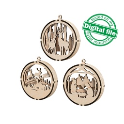 [7772759] DXF, SVG files for cutting, 3D Christmas Tree Ornament, Winter forest, Old Village, Flying Reindeer, Star of Bethlehem,Baby Jesus,Holy Night