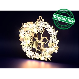 [7772770] DXF, SVG files for laser Layered Wreath, Religious Easter, Spring Decor, Cross, Lilies, Rosehip Flowers, Door sign,material of any thickness